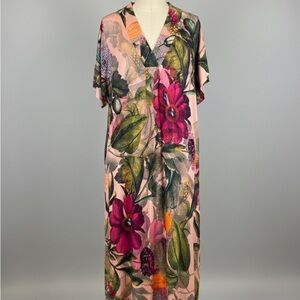 Elegant Floral Maxi Dress in Pink and Green